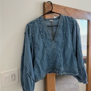 Pilcro Blue Anthropologie Denim swing V-Neck Blouse